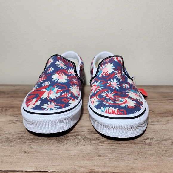 Vans Floral Classic Slip On Blue Red Sneakers Womens Shoes Size 7 - Picture 6 of 11